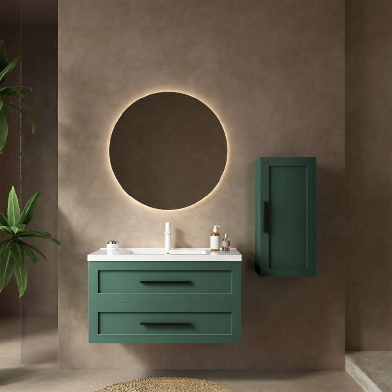 Meuble-lavabo flottant mural 36 po avec 2 tiroirs, lavabo en céramique moderne, conception peu encombrante, 36"