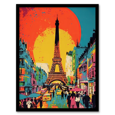 Alberth Eiffel Tower Sunset Vibrant Busy Paris Street 1 Piece Single Picture Frame Wall Art