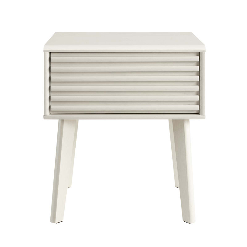 Mid-Century Modern Render End Table with Storage in White