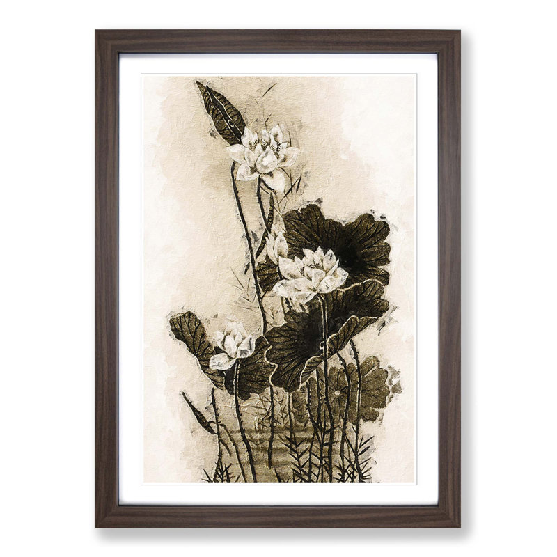 Lotus Flowers - Picture Frame Painting Print, Walnut Framed, 36cm H x 27cm W x 2cm D