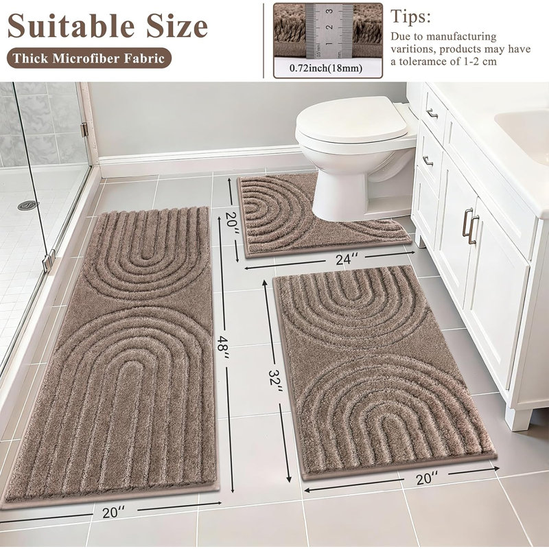 Tapis de salle de bain absorbant et antidérapant lavable (ensemble de 3), Brown