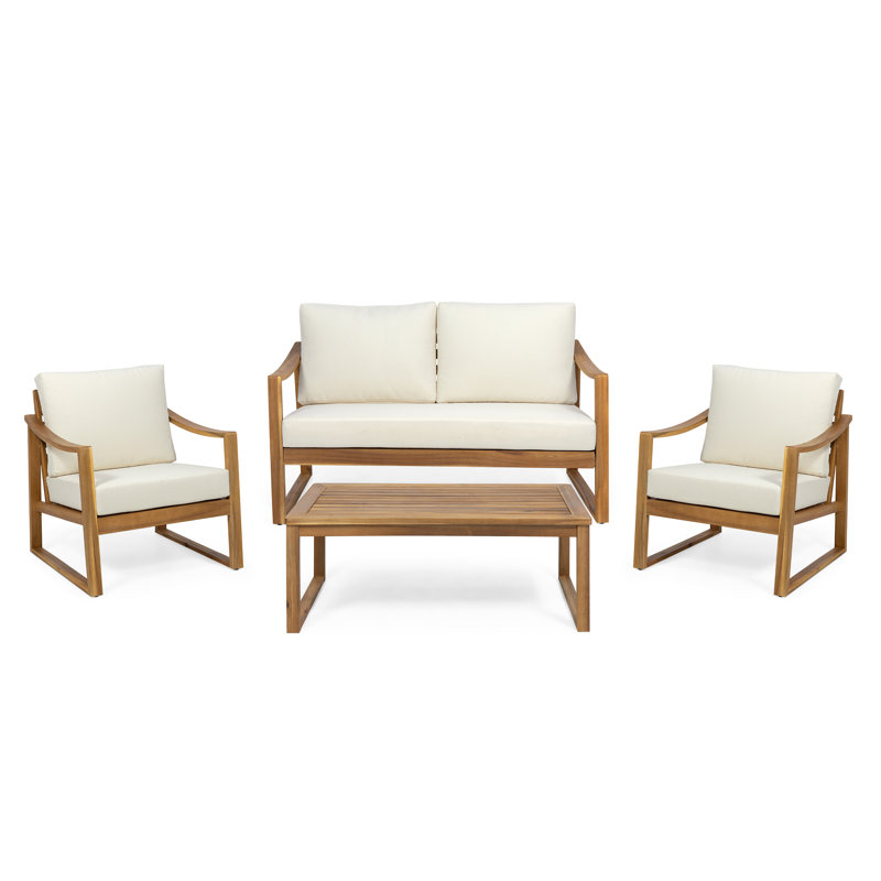 Acacia 4 - Person Patio Conversation Set with Cushions, Brown, Beige