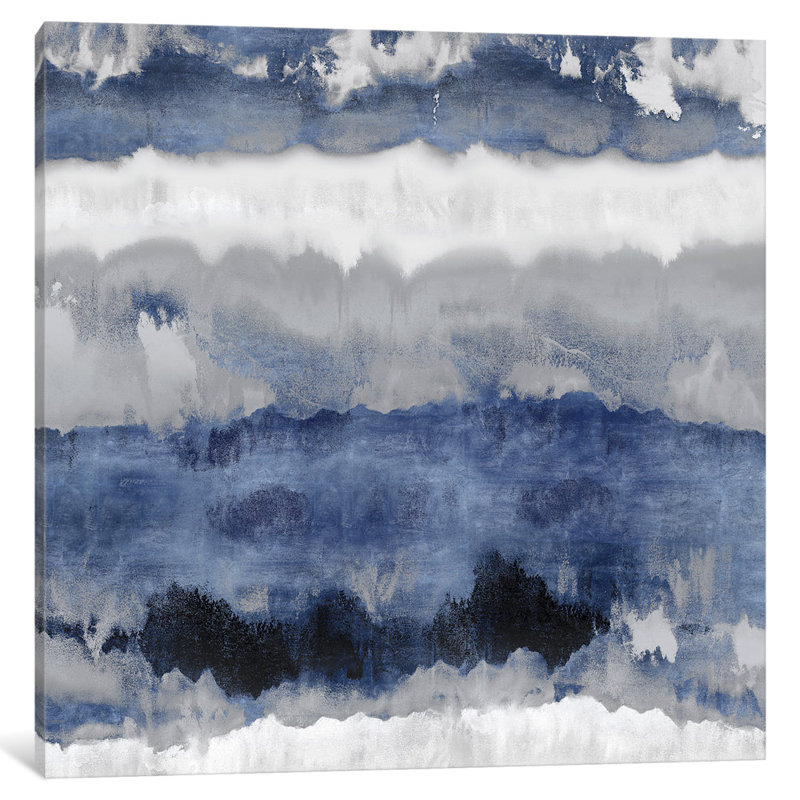«Indigo Gradations» par Rachel Springer, reproduction sur toile tendue sur châssis, H 16 po x l 16 po x P 1 po, Blanc