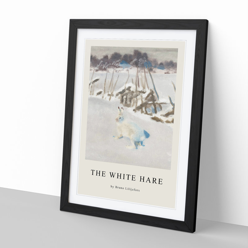 White Hare Vol.2 by Bruno Liljefors - Picture Frame Art Prints, Black Framed, 65cm H x 48cm W x 2cm D