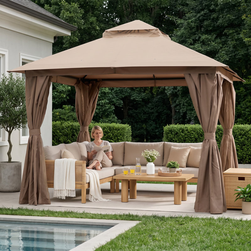 Pavillon de jardin en acier à toit double 12 pi x 12 pi Decksplore, Brown