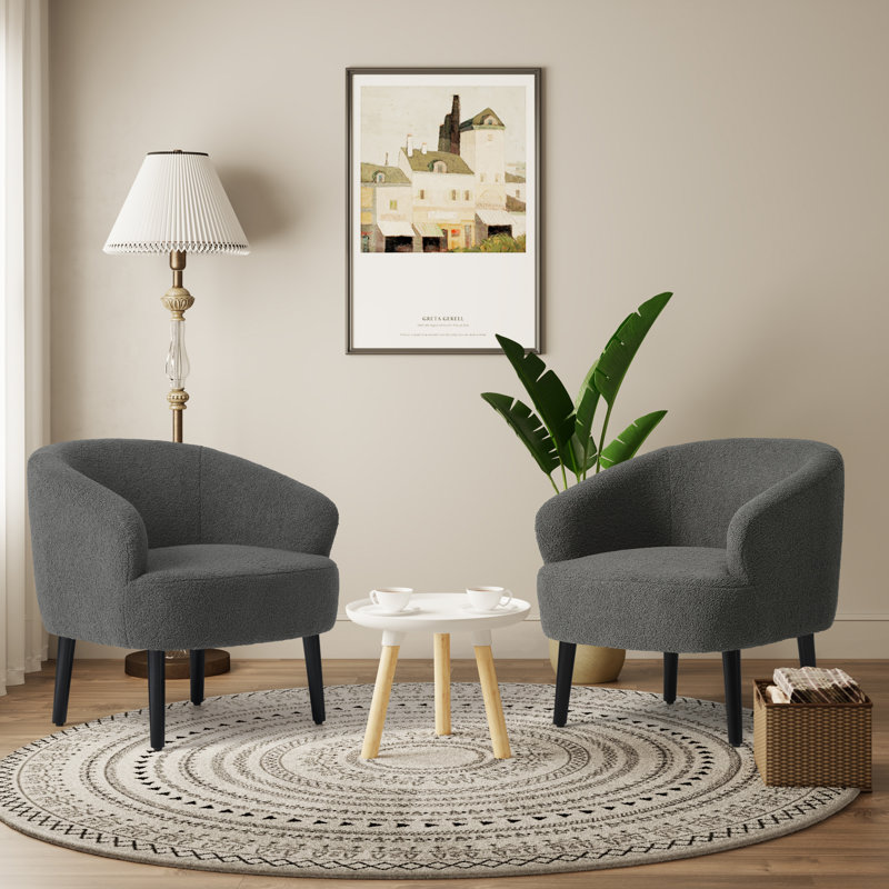 Bayville Upholstered Barrel Chair, Dark Gray Polyester Blend