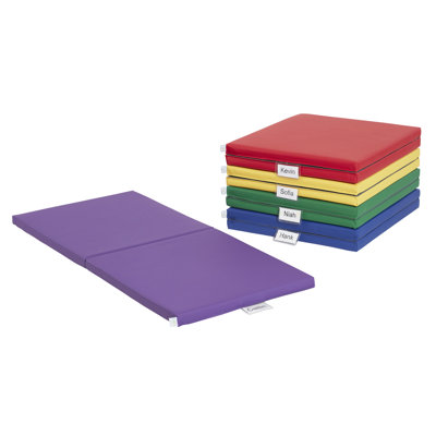 ECR4Kids SoftZone Folding Rainbow Rest Time Mat with Name Tag, Sleeping Pad, 5-Piece