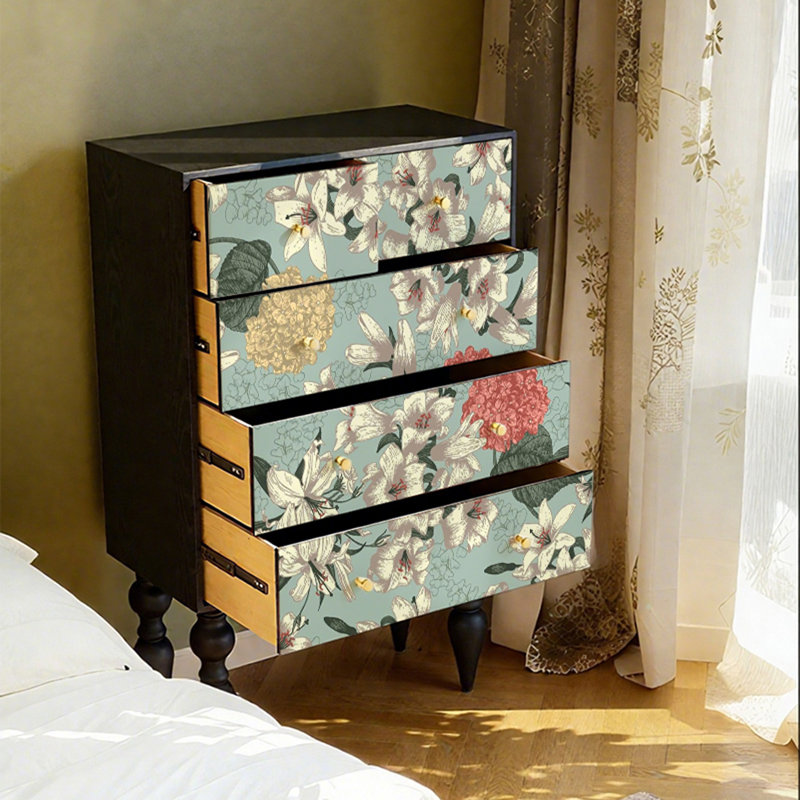 Commode 5 tiroirs en bois de pin
