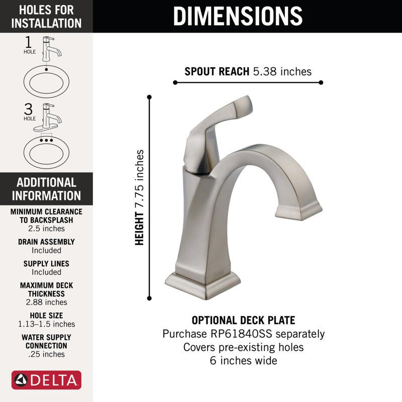 Robinet pour salle de bain à trou unique avec drain Dryden, Acier inoxydable Brilliance