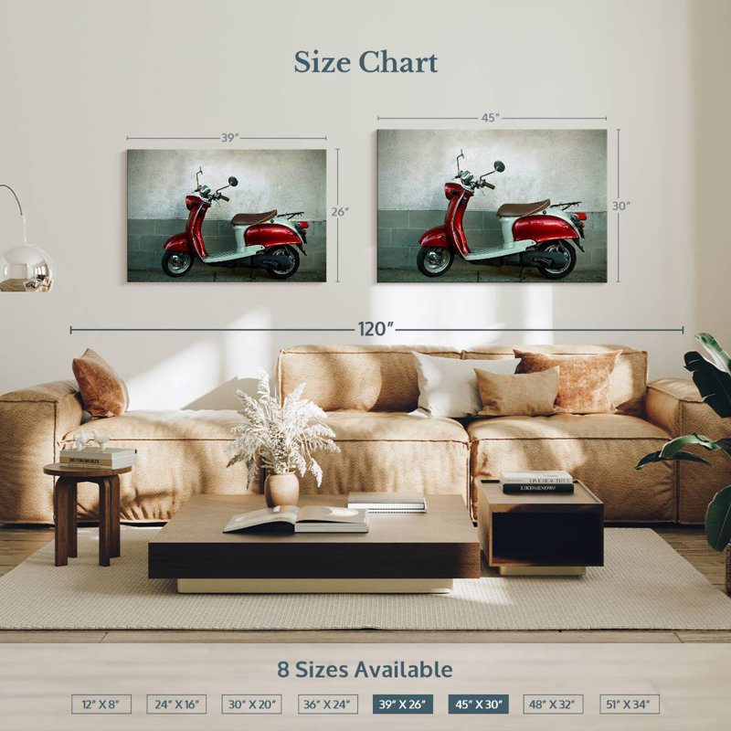 Parked Retro Scooter, 30" H x 45" W