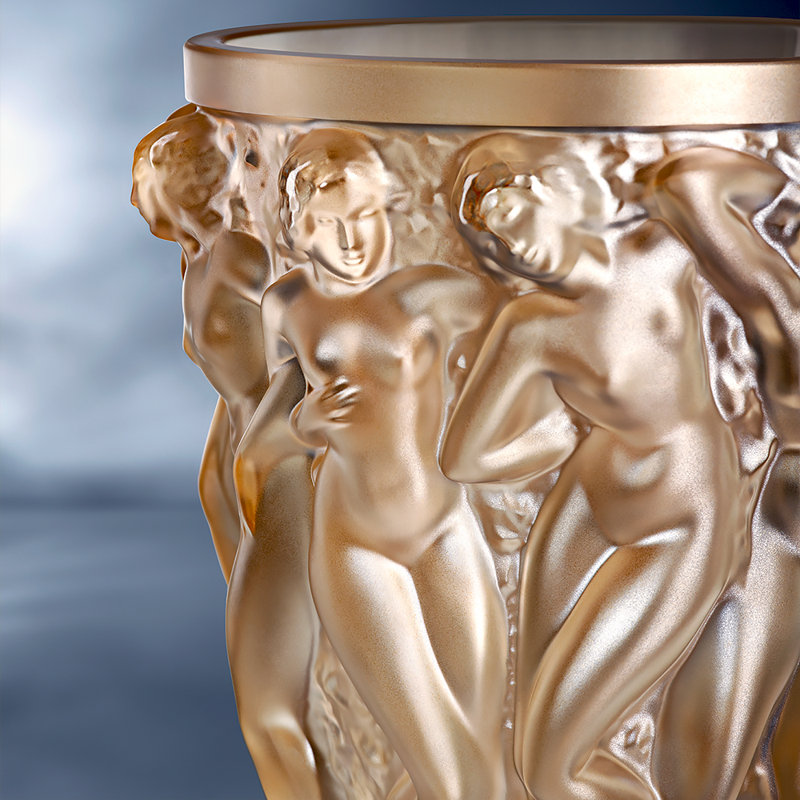Bacchantes Handmade Crystal Table Vase, Gold Luster