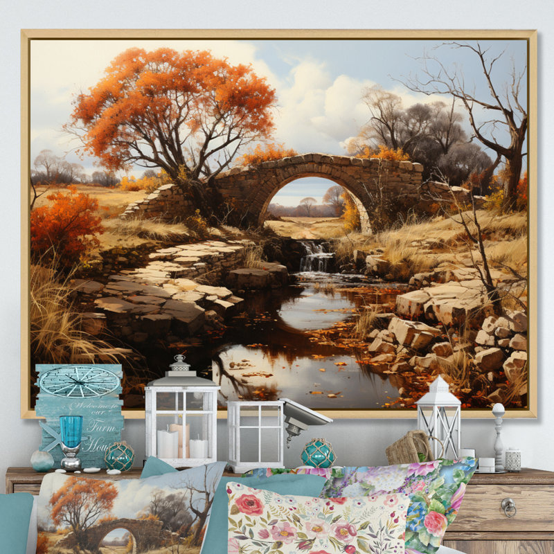 «Countryside the Old Bridge II», reproduction sur toile, H 34 po x l 44 po x P 1,5 po, Cadre naturel flottant