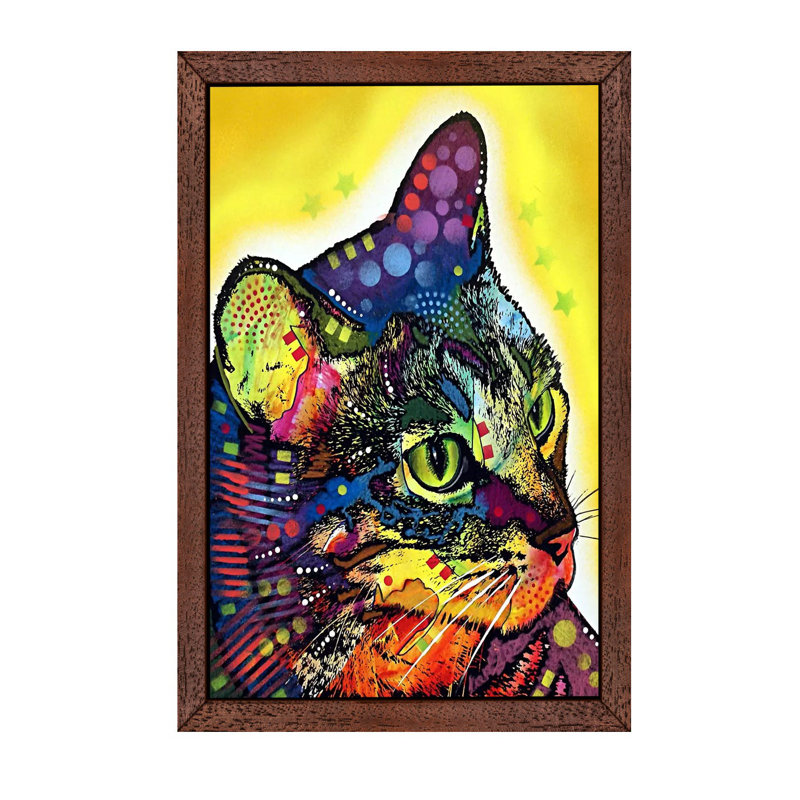 Confident Cat by Dean Russo - Floater Frame Print on Canvas, Brown Framed