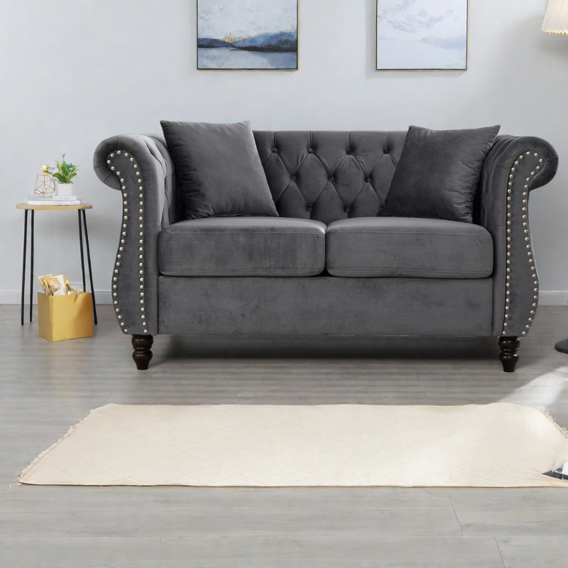 Canapés Chesterfield Compression en velours gris 58,8 pouces pour la maison