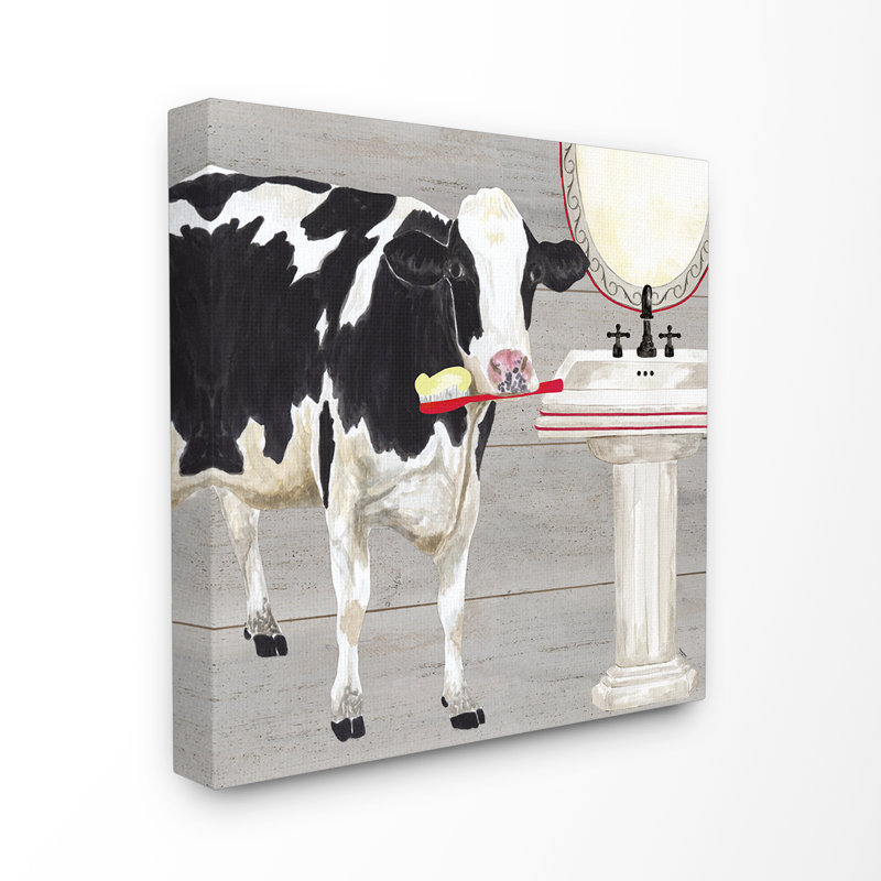 « salle de bain pour les vaches au lavabo rouge noir et gris », impression, H 30 po x l 30 po x P 1,5 po, Toile