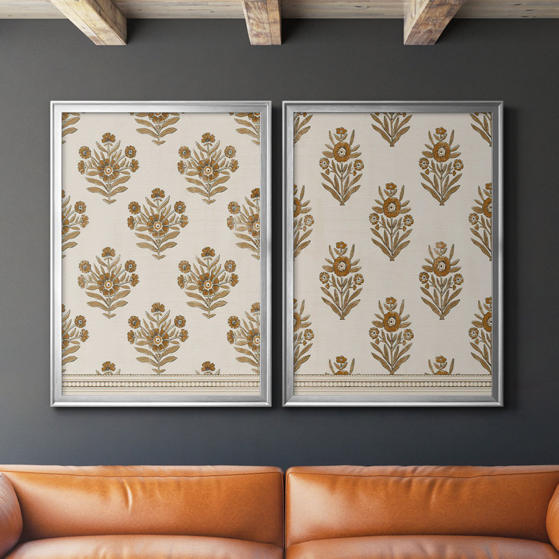 «Block Block Blooms I», ensemble de 2 reproductions sur toiles encadrées, H 30,5 po x l 45 po x P 1,25 po, Argent