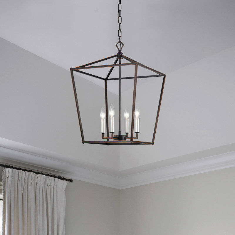 Aspen 4-Light Dimmable Lantern Geometric Chandelier, 63.5" H x 16" W x 16" D, Brushed Nickel