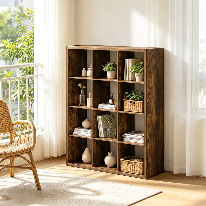 Bibliothèque à 12 cubes avec cadre très épais, tablette ouverte double face pour le salon, la chambre à coucher et le bureau à domicile