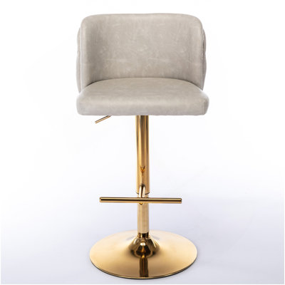 Meubles, tabourets de bar pivotants à hauteur de siège réglable, tabourets de bar rembourrés en polyuréthane moderne avec dossier complet capitonné, pour pub à domicile et îlot de cuisine (beige, ensemble de 2)
