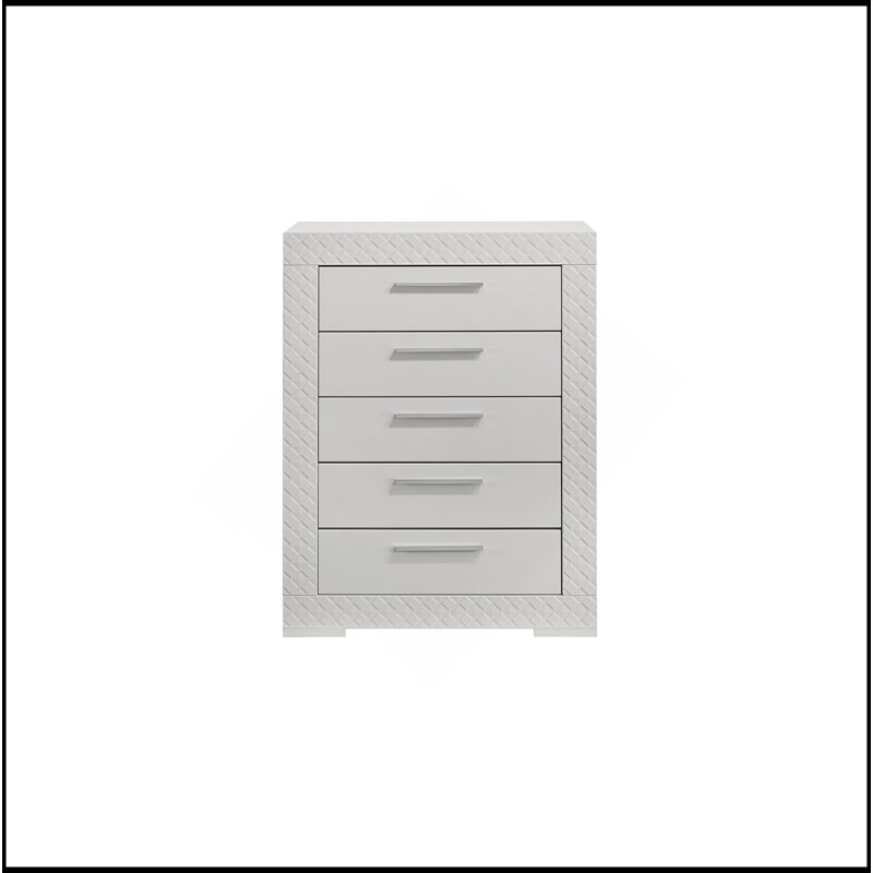 Commode 5 tiroirs en bois blanc Blanca