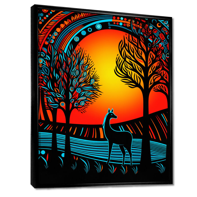 Cheval noir par Blue Forest River pendant le coucher du soleil - cheval, art mural, Toile avec cadre flottant noir