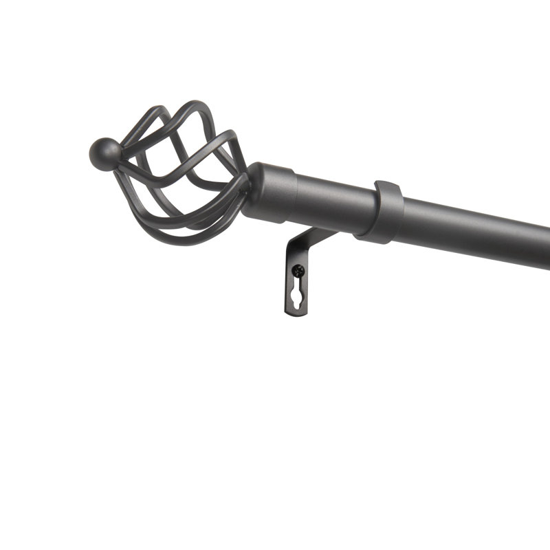 Gunmetal Adjustable Curtain Rod with Twisted Iron Finials