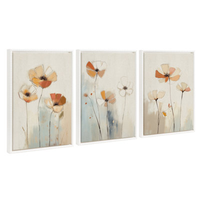 «Neutral Blue Elegant Country Wildflowers» par The Creative Bunch Studio, ensemble d'art mural sur toile encadrée
