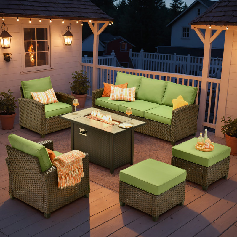 Ensemble de conversation pour 7 personnes avec coussins, Vert, Oui