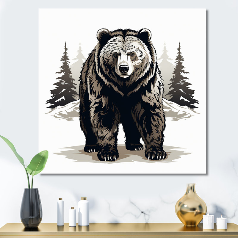 «Curious Bear Winter Forest II - Bear 2», art mural, Toile tendue, H 36 po x l 36 po x P 1,5 po