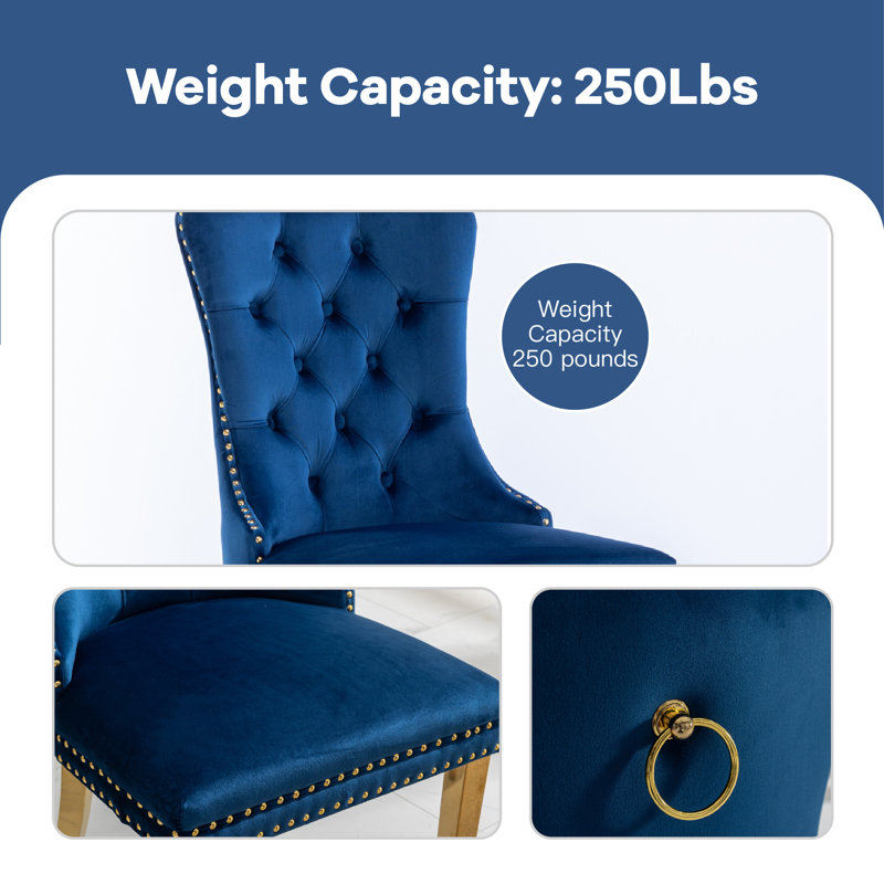 Chaise parsons en velours capitonné Joshanae, Bleu