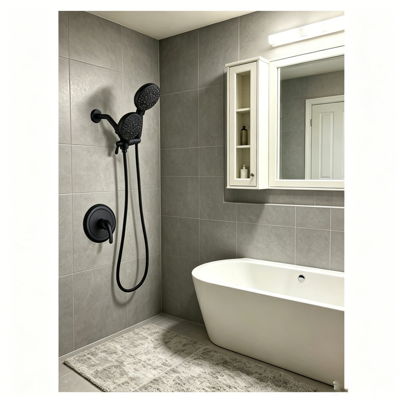 Ensemble de douche encastrée en laiton Weshe, Noir mat