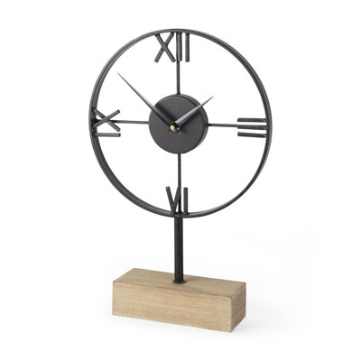 Oris Roman Numeral Metal Quartz Movement / Crystal Tabletop Clock in Black