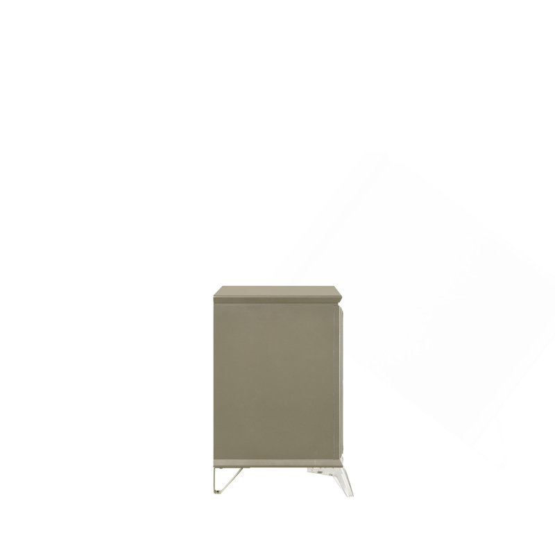 Table de chevet 2 tiroirs de style moderne en bois et accents en miroir