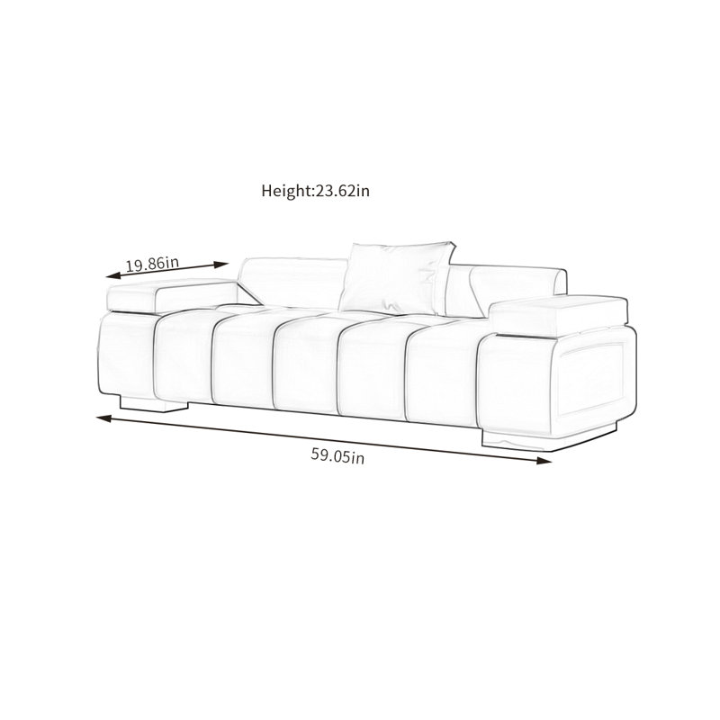 Banc rembourré en cuir, Beige, H 23,62 po x l 59,05 po x P 19,68 po