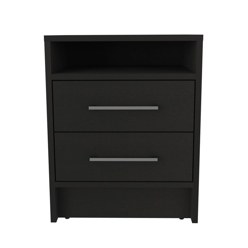 Nightstand Cartiz, Two Drawers, Black Wengue Finish, Black