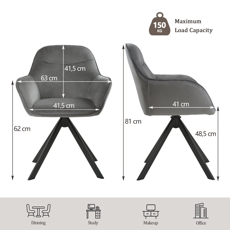 48.5cm H Swivel Upholstered Dining Chair with Ergonomic Back, Dark Grey Velvet 