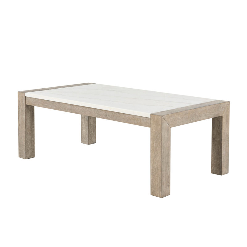 Table basse rectangulaire en marbre beige avec rubans à quatre pieds, matériau en bois d'hévéa brun, bois massif et intérieur, décor moderne pour espace de vie principal, 48,74 po de profondeur, 25,6 largeur, 18,36 hauteur, 82,29 lb