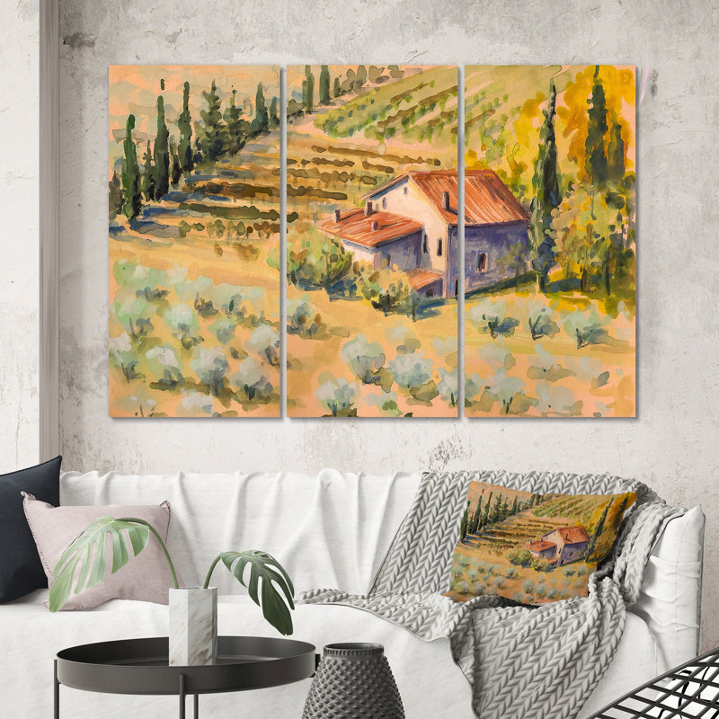 Maison de campagne en Toscane, Italie - impression d'art mural sur toile, H 40 po x l 60 po x P 1 po
