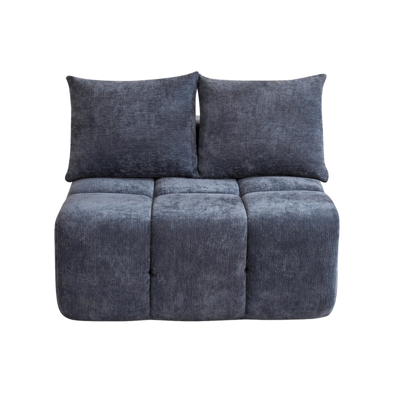 Fauteuil Boneless, sans accoudoirs, siège central capitonné, sans assemblage, Bleu
