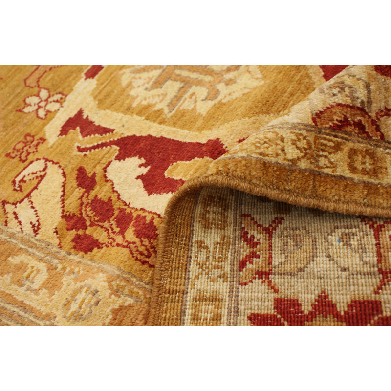 Tapis décoratif en laine brun clair de conception unique 6 pi 2 po x 9 pi 5 po noué à la main New Age