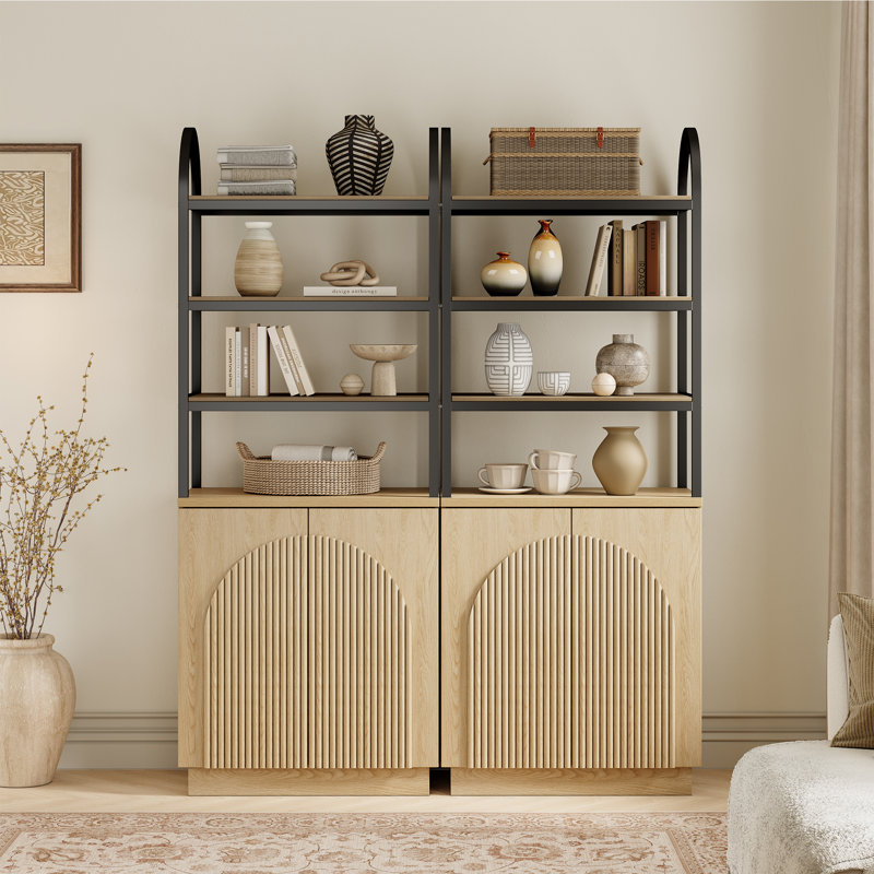 Designer 70.7'' Hight Curved Three-dimensional Texture Bookcase（set Of 2）, Nature