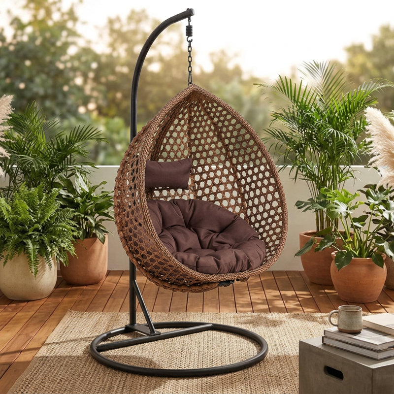 Fauteuil à œufs en osier avec support en C et support en C Chaviano Modern, Brun