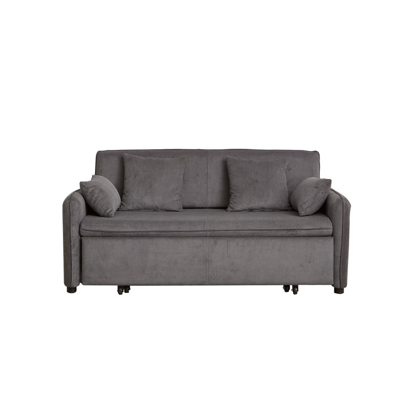 Canapé-lit convertible de 66 pouces avec lit escamotable, 4 coussins, poches latérales, velours côtelé doux pour le salon et la chambre à coucher