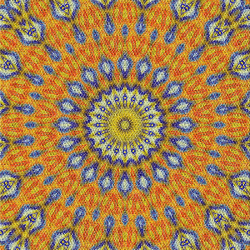 Tapis orange Ikat, Carré 5 pi