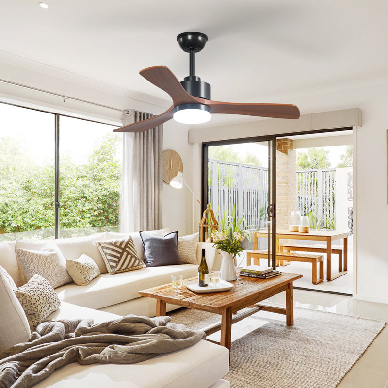 Ventilateur de plafond 42 po à 3 pales en bois massif avec télécommande et ensemble d'éclairage à DEL à intensité variable inclus, petit moteur à courant continu réversible