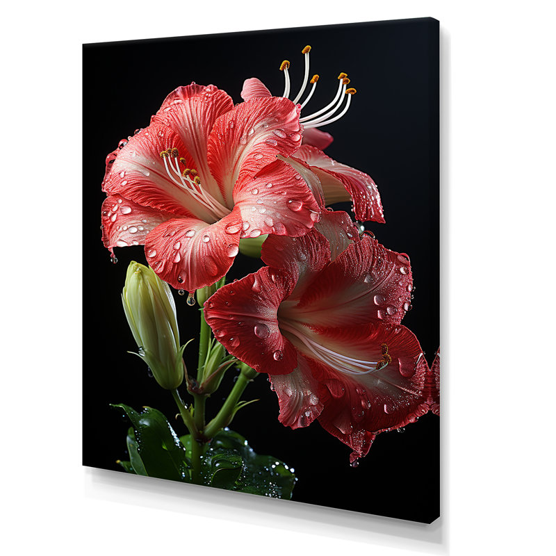 Fleur de lis rose II - art mural Lily, H 32 po x l 16 po x P 1 po, Toile tendue