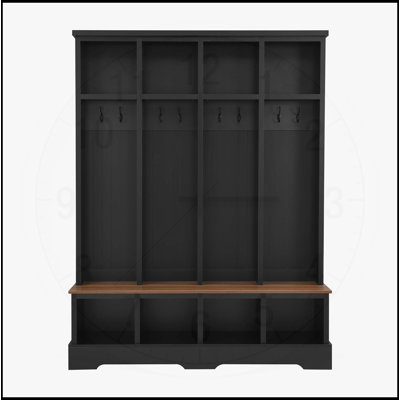 Portemanteau 59W avec 8 crochets, banc d'entrée pratique avec compartiments ouverts, porte-manteau et porte-chaussures en bois 3 en 1 de style moderne 76,7H pour le vestibule, salon
