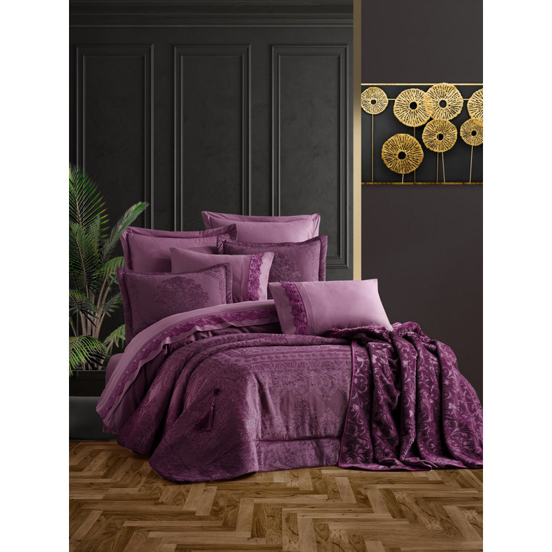 Ensemble de housse de couette en microfibre 6 pièces Goggins, Prune