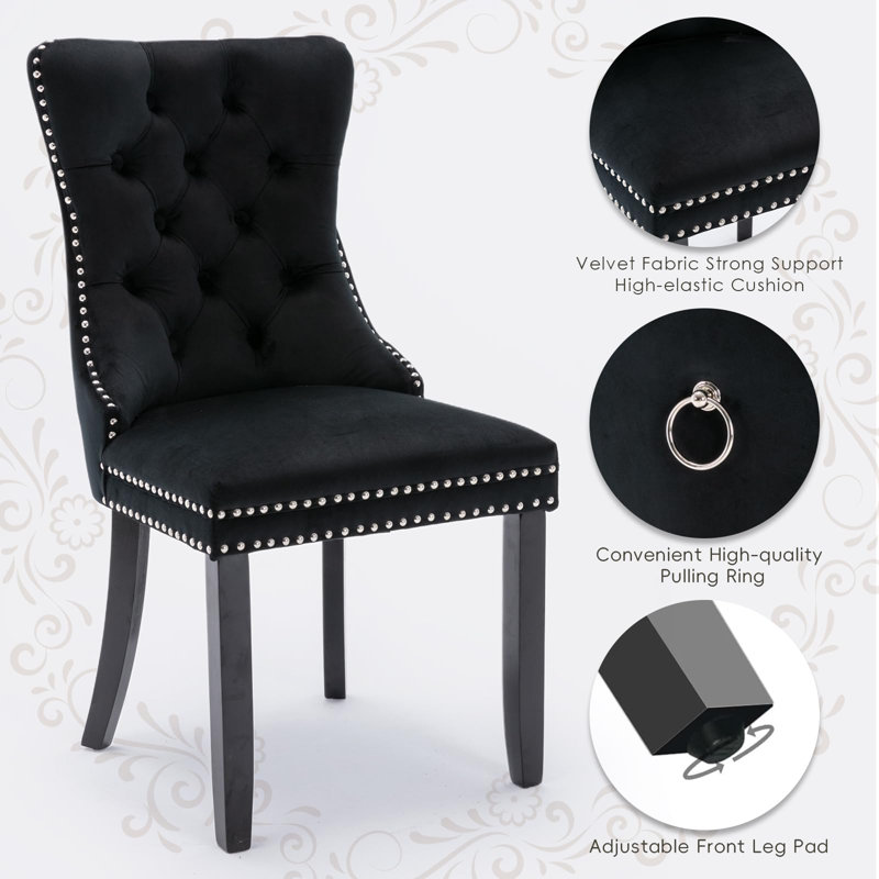 Black Velvet Tufted High Back Dining Chairs Set of 6