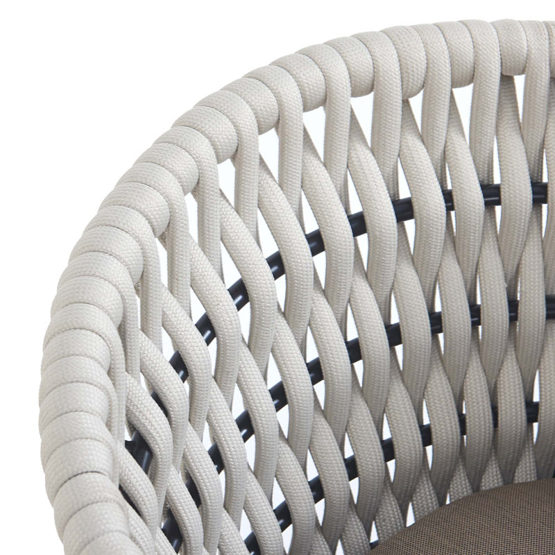 Weather-Resistant Outdoor Dining Chair Set with Metal Frame and Rope Seat, Coussin kaki / structure beige noir